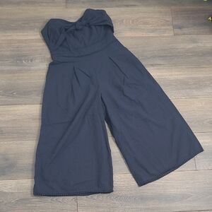 Greylin NEW Anthropology Navy Blue Cotton Wool Blend Wide-Leg Strapless Romper S